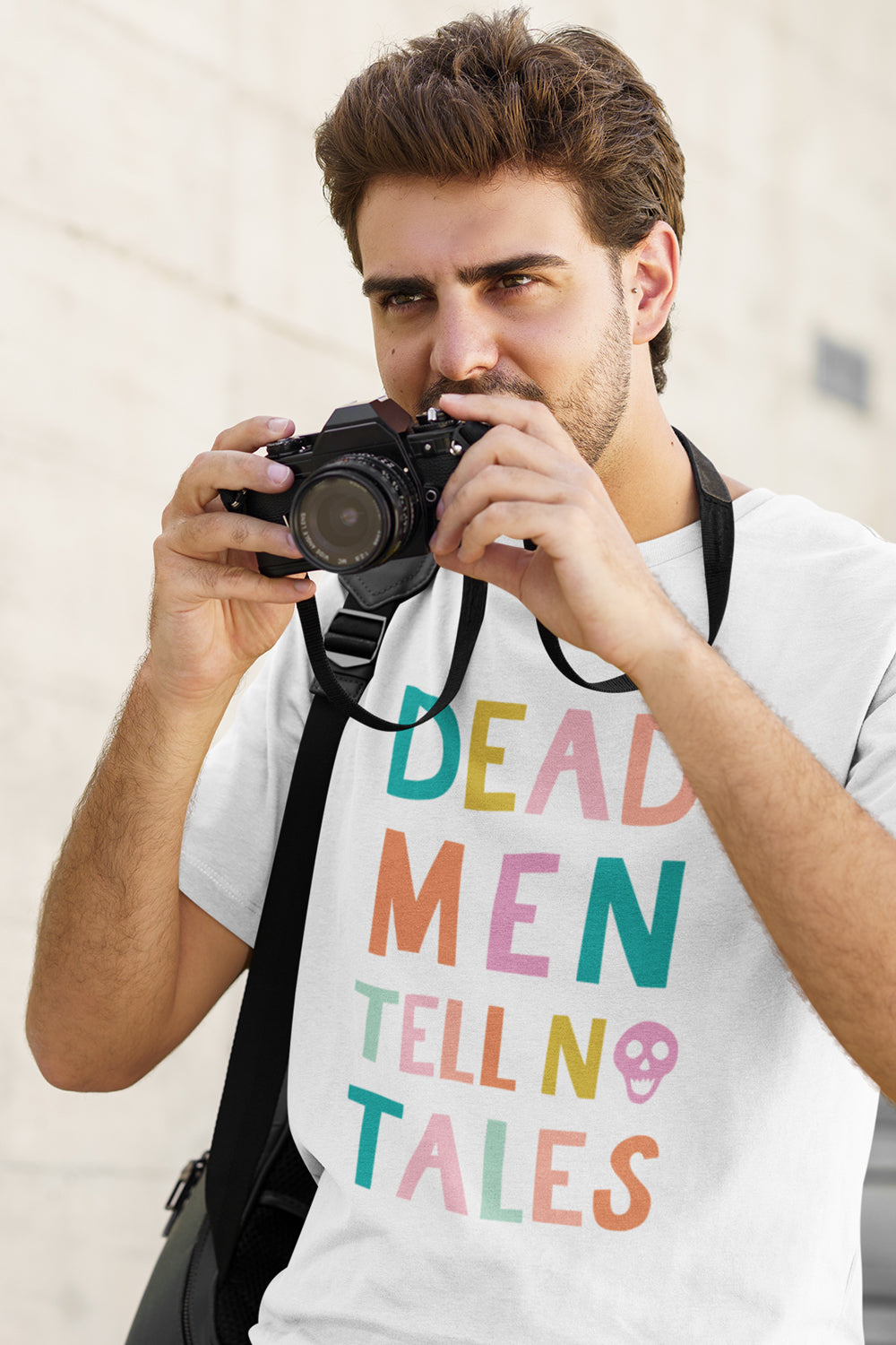 Pirates of the Caribbean T-Shirt - Dead Men Tell No Tales - White Shirt with multicolor text